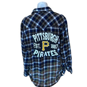 Pittsburgh Pirates Baseball Plaid Flannel Shirt XXL Oversized Shacket Unique